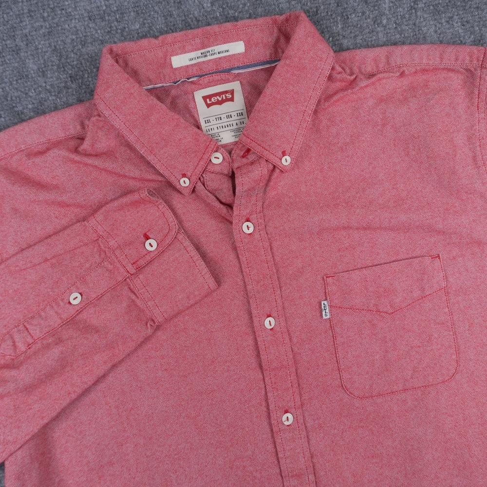 Levi's Button Down Shirt Mens XXL Red Modern Fit Long Sleeve Cotton Pocket